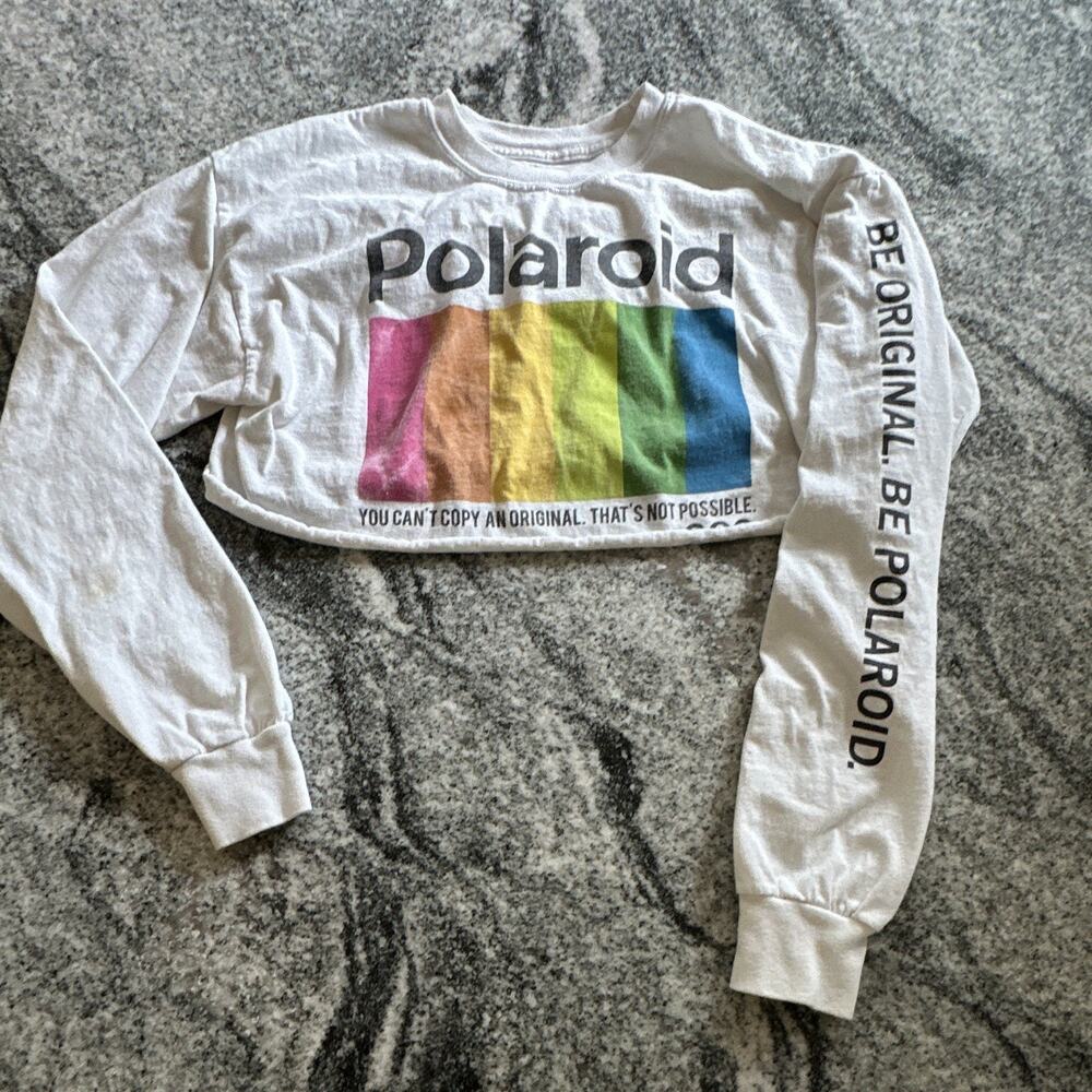 Vintage Polaroid Graphic Logo Cropped T-Shirt White Multicolor Women's Adults L